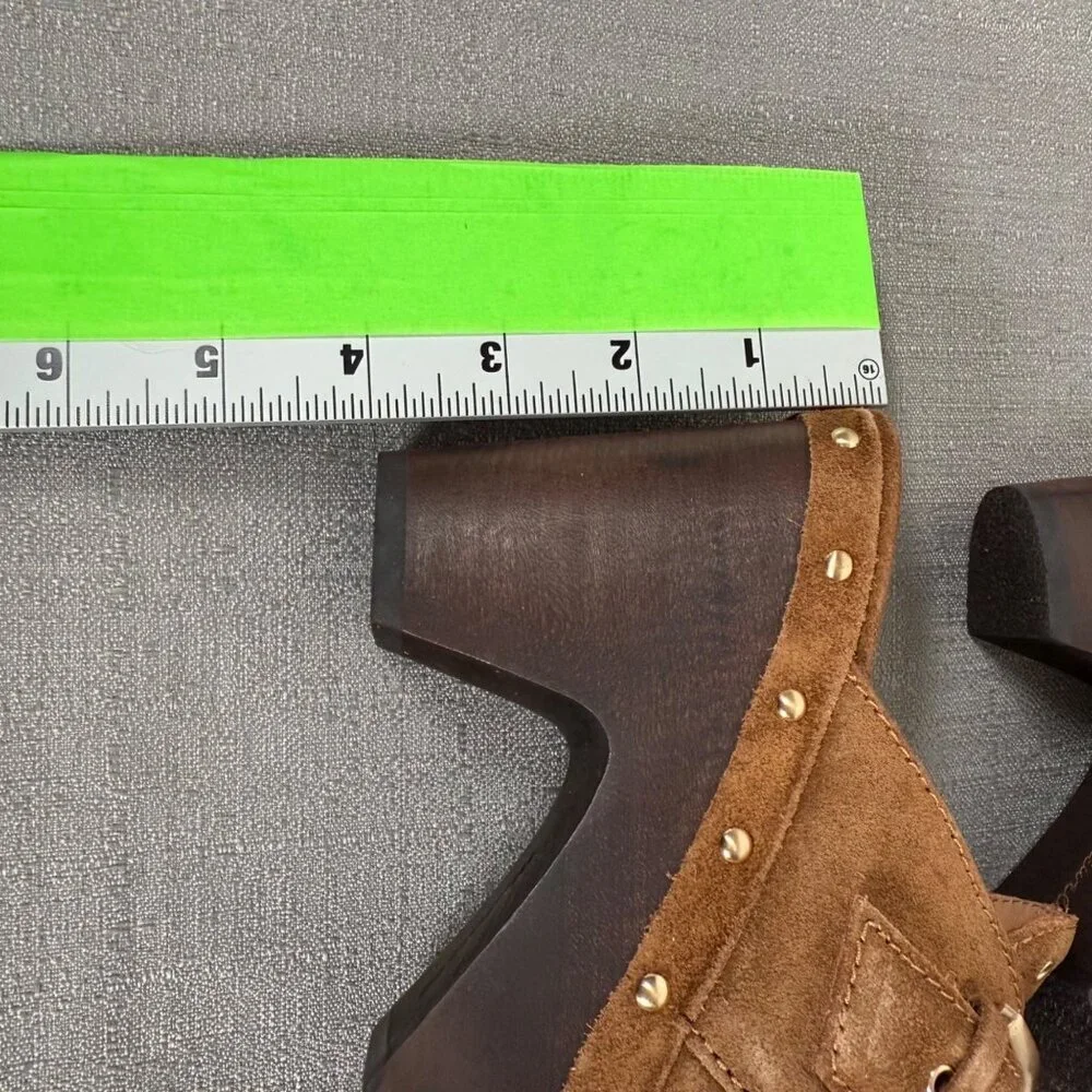 Madewell The Wes Buckle-Strap Clog Brown Suede Gold Studded Heels Platform 7